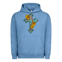 Pigment Pebble Blue turquoise sunflower cross Urban Hoodie - AdoDesignShop