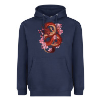 Navy red dragon and sakura cherry blossoms Heavyweight Hoodie - RanaPortraitStore