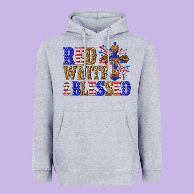 Heavyweight Hoodie red white and blessed