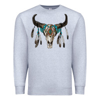 Heather Grey boho bull skull Premium Sweatshirt - RanaPortraitStore