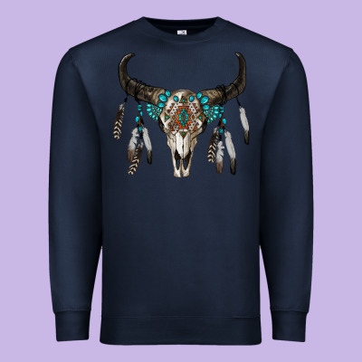 Boho Bull Skull Premium Sweatshirt Designed By Ranaportraitstore