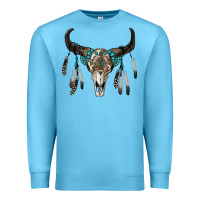 Ocean Blue boho bull skull Premium Sweatshirt - RanaPortraitStore
