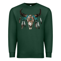 Sports Green boho bull skull Premium Sweatshirt - RanaPortraitStore
