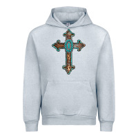 Heather Grey turquoise cross Urban Hoodie - AdoDesignShop