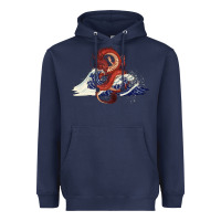 Navy asian dragon and ocean waves Heavyweight Hoodie - RanaPortraitStore