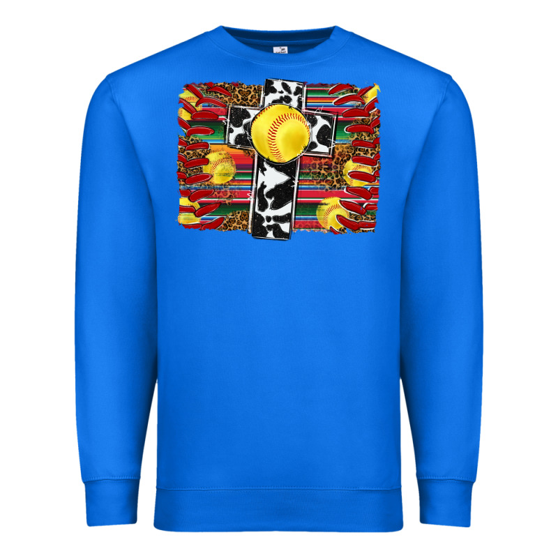 Softball Cross Serape Leopard Background Premium Sweatshirt by RanaPortraitStore | Teevron
