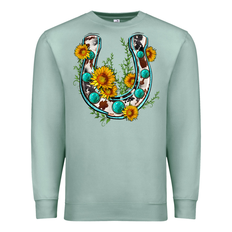 Cowhide Sunflower Horseshoe Premium Sweatshirt by Zillion Design Studio | Teevron