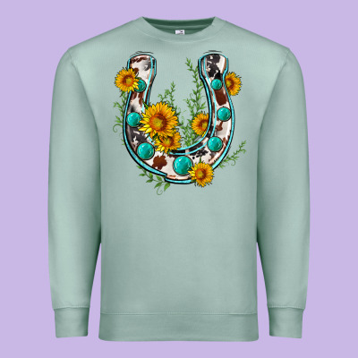Cowhide Sunflower Horseshoe Premium Sweatshirt Designed By Zillion Design Studio