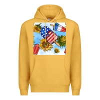 Mustard 4th of july sunflowers ice cream seamless pattern Premium Hoodie - BundleAndBundleShop
