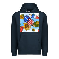 Navy 4th of july sunflowers ice cream seamless pattern Premium Hoodie - BundleAndBundleShop
