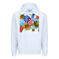 White 4th of july sunflowers ice cream seamless pattern Premium Hoodie - BundleAndBundleShop