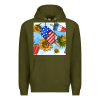 Army Green 4th of july sunflowers ice cream seamless pattern Premium Hoodie - BundleAndBundleShop