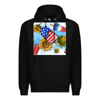 Black 4th of july sunflowers ice cream seamless pattern Premium Hoodie - BundleAndBundleShop