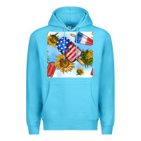 Ocean Blue 4th of july sunflowers ice cream seamless pattern Premium Hoodie - BundleAndBundleShop