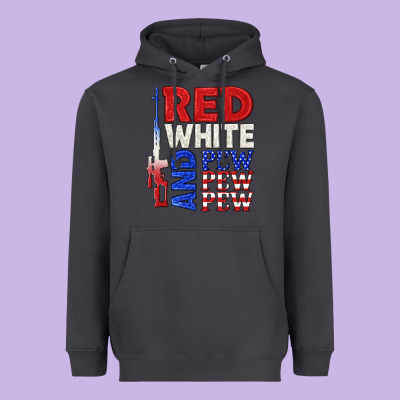 Heavyweight Hoodie red white and pew pew pew