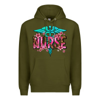 Army Green floral nurse Premium Hoodie - AdoDesignShop