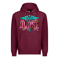 Burgundy floral nurse Premium Hoodie - AdoDesignShop