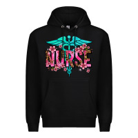 Black floral nurse Premium Hoodie - AdoDesignShop