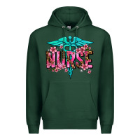 Sports Green floral nurse Premium Hoodie - AdoDesignShop