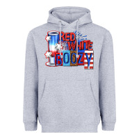 Heather Grey red white boozy billie wilder Heavyweight Hoodie - texasbilliewilder