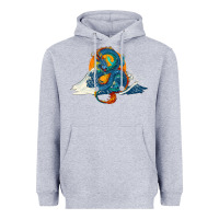Heather Grey blue dragon ocean waves and sun Heavyweight Hoodie - RanaPortraitStore
