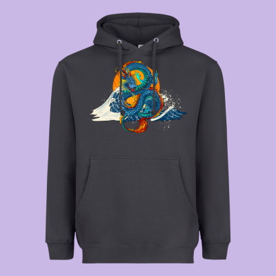 Heavyweight Hoodie blue dragon ocean waves and sun