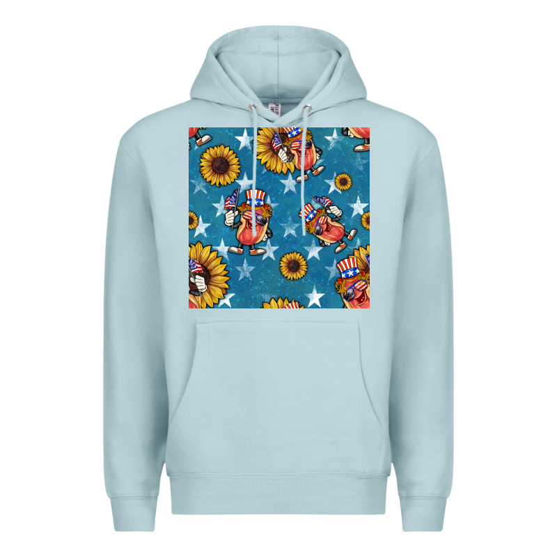 4th Of July Sunflowers Hotdog Seamless Pattern Premium Hoodie by BundleAndBundleShop | Teevron
