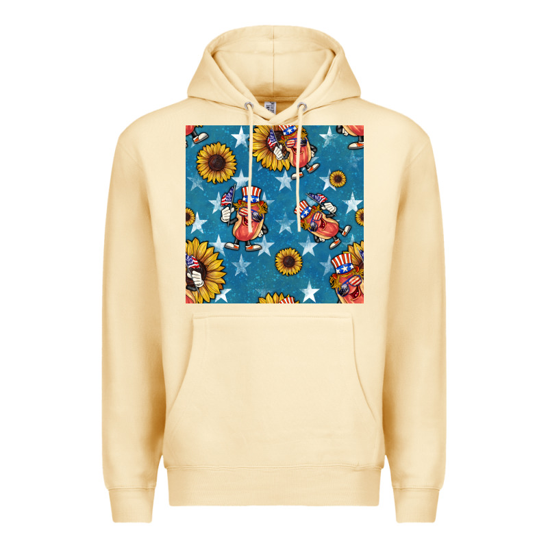 4th Of July Sunflowers Hotdog Seamless Pattern Premium Hoodie by BundleAndBundleShop | Teevron