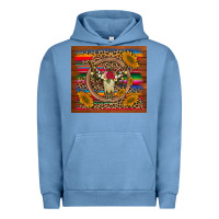 Pigment Pebble Blue serape sunflowers bull skull background Urban Hoodie - Artiststas