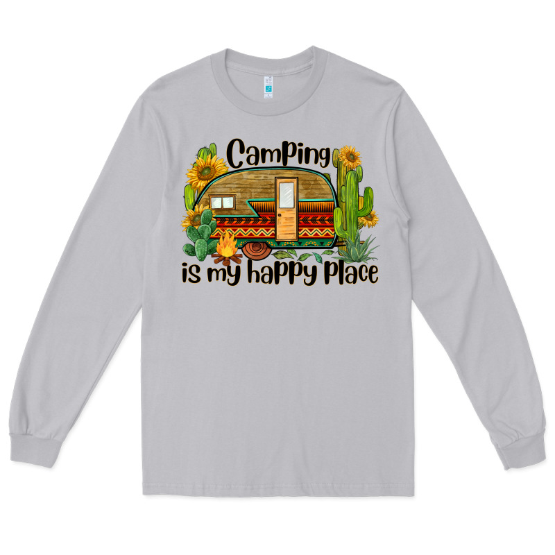 Camping Is My Happy Place Caravan Long Sleeve Tee by BarkalooDesign | Teevron