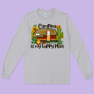 Camping Is My Happy Place Caravan Long Sleeve Tee Designed By Barkaloodesign