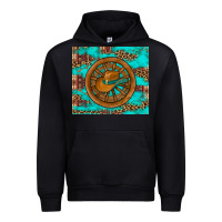 Black cowboy hat turquoise aztec background old wheel Urban Hoodie - Artiststas