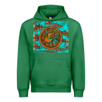 Emerald cowboy hat turquoise aztec background old wheel Urban Hoodie - Artiststas