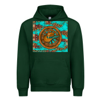 Forest Green cowboy hat turquoise aztec background old wheel Urban Hoodie - Artiststas