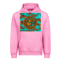 Fuchsia Pink cowboy hat turquoise aztec background old wheel Urban Hoodie - Artiststas