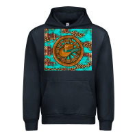 Navy cowboy hat turquoise aztec background old wheel Urban Hoodie - Artiststas