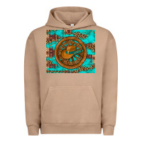Pigment Burro cowboy hat turquoise aztec background old wheel Urban Hoodie - Artiststas