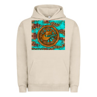 Pigment French Oak cowboy hat turquoise aztec background old wheel Urban Hoodie - Artiststas