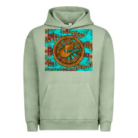 Pigment Oil Green cowboy hat turquoise aztec background old wheel Urban Hoodie - Artiststas