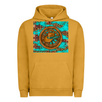 Pigment Peanut Butter cowboy hat turquoise aztec background old wheel Urban Hoodie - Artiststas