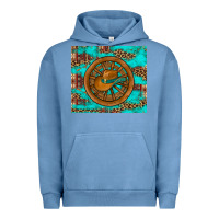 Pigment Pebble Blue cowboy hat turquoise aztec background old wheel Urban Hoodie - Artiststas