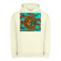 Pigment Pistachio cowboy hat turquoise aztec background old wheel Urban Hoodie - Artiststas