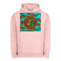 Pigment Salmon cowboy hat turquoise aztec background old wheel Urban Hoodie - Artiststas