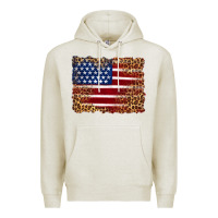 Oatmeal Heather american flag and leopard Premium Hoodie - Artiststas