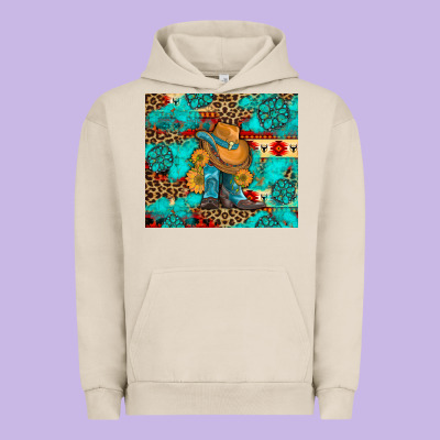 Cowboy Boots With Turquoise And Aztec Urban Hoodie Designed By Artiststas