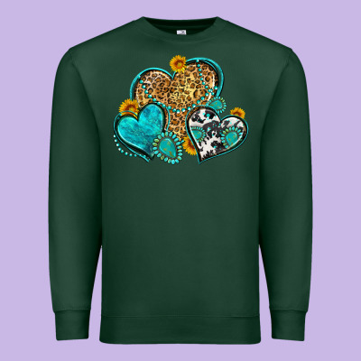 Western Turquoise Hearts Premium Sweatshirt Designed By Zillion Design Studio