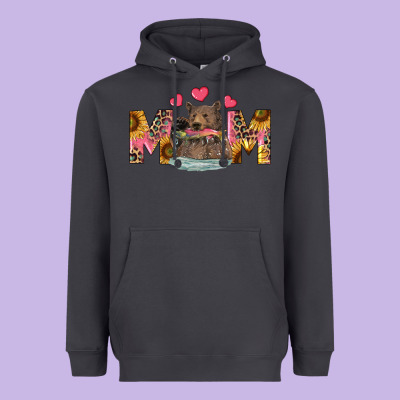 Heavyweight Hoodie mom bear with sunflowers