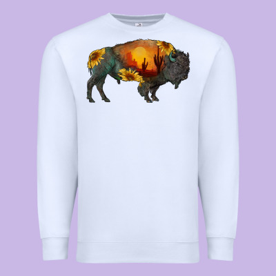 Sunflower Bison Premium Sweatshirt Designed By Ranaportraitstore