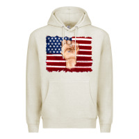Oatmeal Heather american flag with hand Premium Hoodie - Artiststas