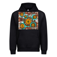 Black sunflowers and western old wheel aztec cowhide background Urban Hoodie - Artiststas